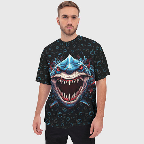 Мужская футболка оверсайз Evil shark / 3D-принт – фото 3