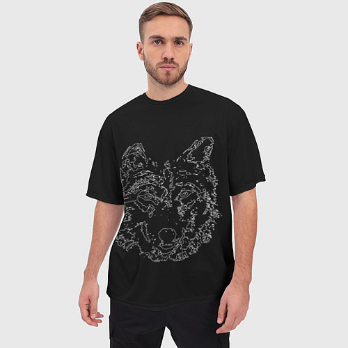 Мужская футболка оверсайз Волк стилизация чёрный / 3D-принт – фото 3