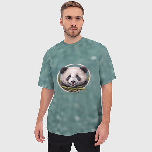 Мужская футболка оверсайз Милая мордочка панды с бамбуком / 3D-принт – фото 3