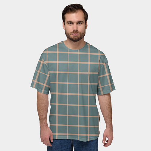 Мужская футболка оверсайз Клетка сер-зелёный / 3D-принт – фото 3