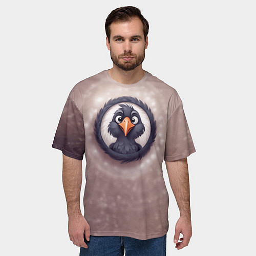 Мужская футболка оверсайз Забавный черный ворон / 3D-принт – фото 3