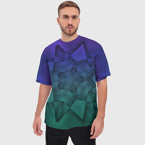 Мужская футболка оверсайз Холодный градиент зелено-фиолетовый / 3D-принт – фото 3