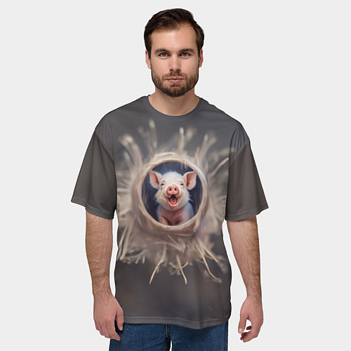 Мужская футболка оверсайз Мордочка забавного поросёнка / 3D-принт – фото 3