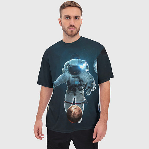 Мужская футболка оверсайз Космонавт планеты / 3D-принт – фото 3