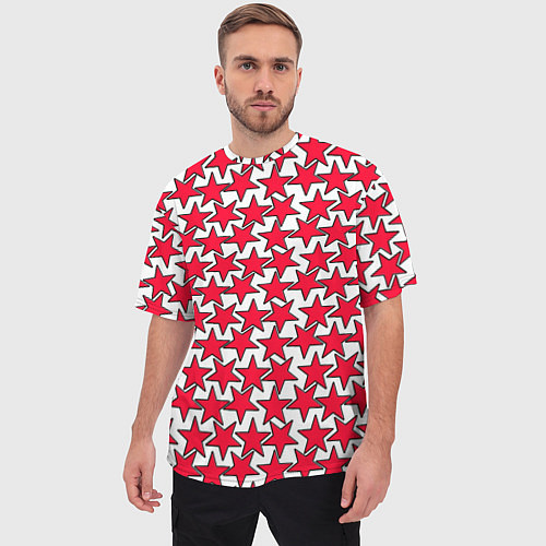 Мужская футболка оверсайз Ретро звёзды красные / 3D-принт – фото 3