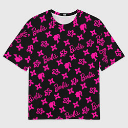 Мужская футболка оверсайз Барби паттерн черно-розовый