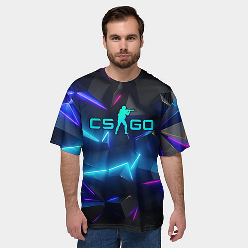 Мужская футболка оверсайз CS GO neon style / 3D-принт – фото 3