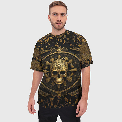 Мужская футболка оверсайз Золотой череп с узорами / 3D-принт – фото 3