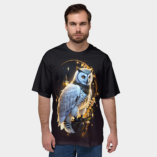 Мужская футболка оверсайз Снежная сова / 3D-принт – фото 3