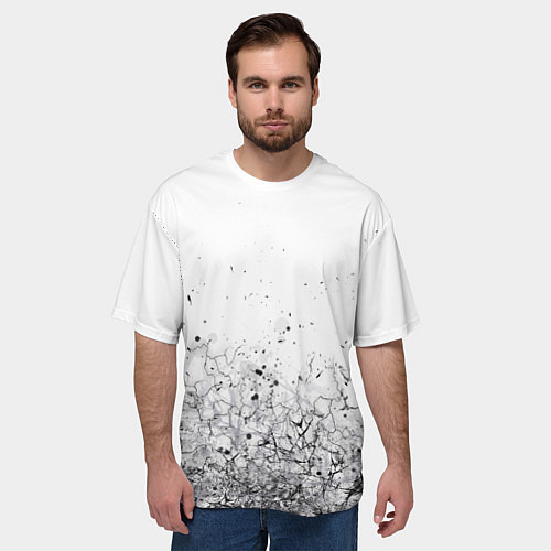 Мужская футболка оверсайз Абстрактный геометрический фон с трещинами и брызг / 3D-принт – фото 3