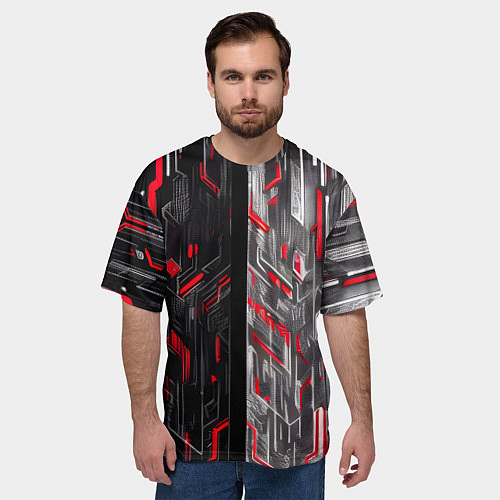 Мужская футболка оверсайз Киберпанк стена / 3D-принт – фото 3