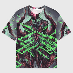 Футболка оверсайз мужская Зелёный элементаль киберпанк, цвет: 3D-принт