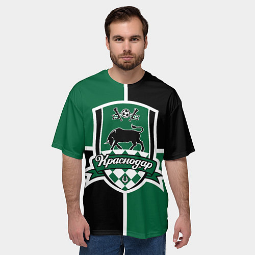 Мужская футболка оверсайз ФК Краснодар - эмблема / 3D-принт – фото 3