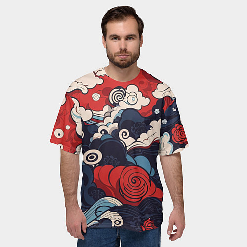 Мужская футболка оверсайз Узоры в Японском стиле / 3D-принт – фото 3