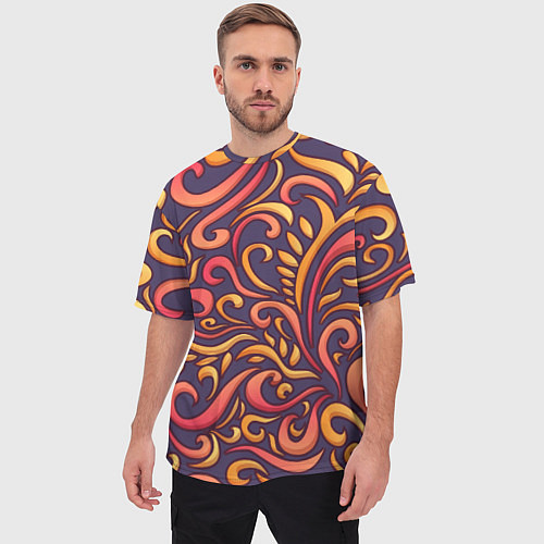 Мужская футболка оверсайз Абстрактный цветочный узор / 3D-принт – фото 3