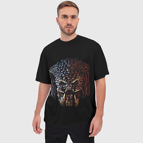 Мужская футболка оверсайз Predator - skull / 3D-принт – фото 3