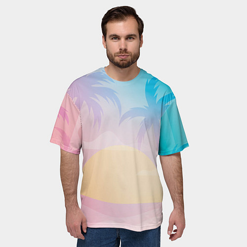 Мужская футболка оверсайз Градиентовый летний пейзаж / 3D-принт – фото 3