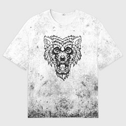 Футболка оверсайз мужская Черно-белый злой волк, цвет: 3D-принт