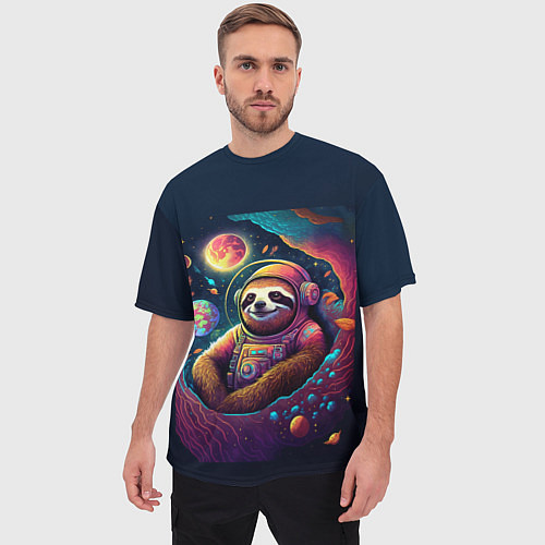 Мужская футболка оверсайз Космический ленивец космический / 3D-принт – фото 3