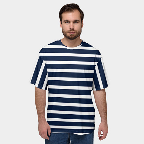 Мужская футболка оверсайз Широкие тёмно-синие полосы / 3D-принт – фото 3