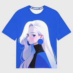 Футболка оверсайз мужская Аниме- девушка в синем, цвет: 3D-принт