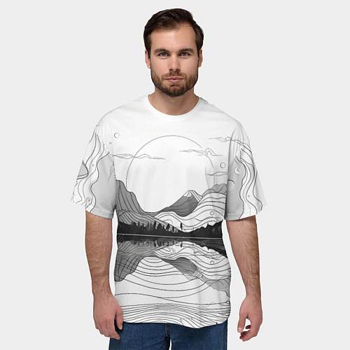 Мужская футболка оверсайз Минималистичный пейзаж чб / 3D-принт – фото 3