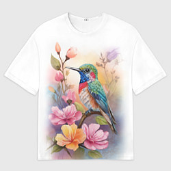 Футболка оверсайз мужская Колибри и цветы - акварель, цвет: 3D-принт