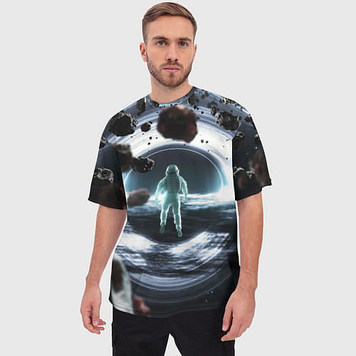 Мужская футболка оверсайз Black hole astronaut / 3D-принт – фото 3