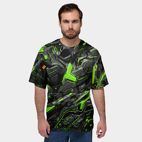 Мужская футболка оверсайз Текстура киберпанка / 3D-принт – фото 3