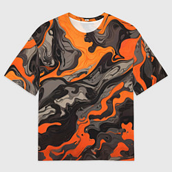 Мужская футболка оверсайз Оранжево-черный камуфляж