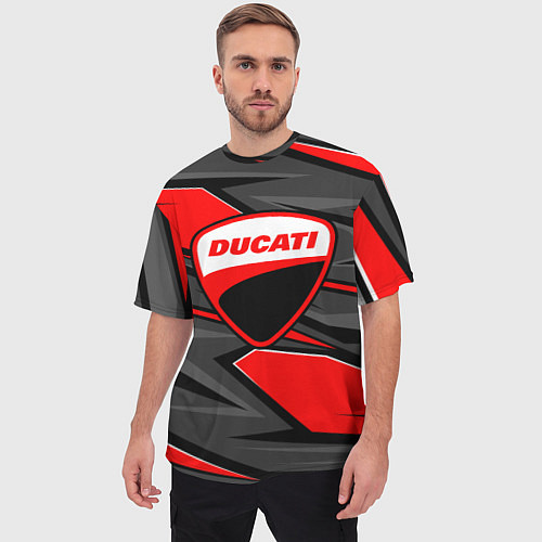 Мужская футболка оверсайз Ducati - red stripes / 3D-принт – фото 3