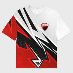 Футболка оверсайз мужская Ducati - белый и красный, цвет: 3D-принт