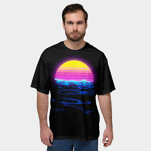 Мужская футболка оверсайз Неоновый закат - гранж / 3D-принт – фото 3
