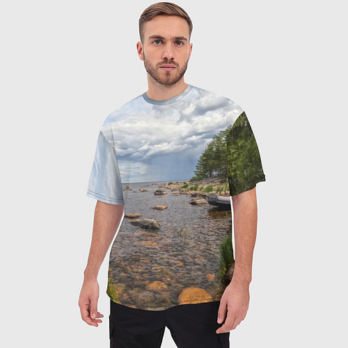 Мужская футболка оверсайз Лодка на Ладоге / 3D-принт – фото 3
