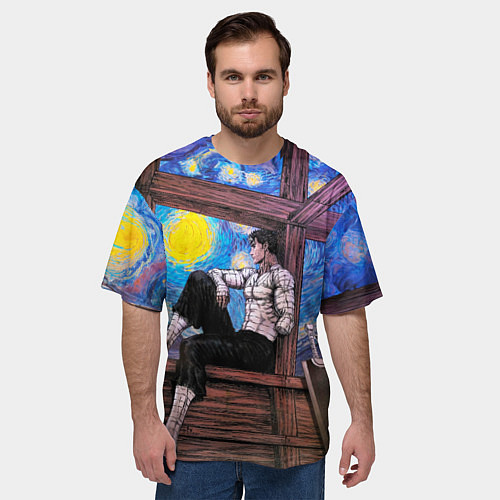 Мужская футболка оверсайз Берсерк и небо Ван Гога / 3D-принт – фото 3
