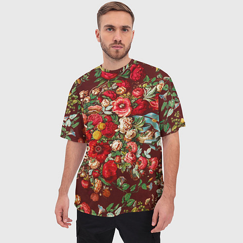 Мужская футболка оверсайз Платок цветочный узор / 3D-принт – фото 3