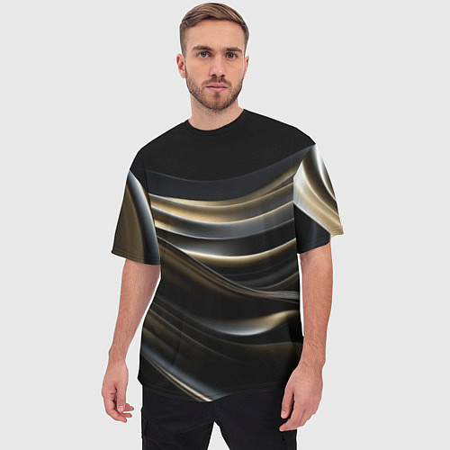 Мужская футболка оверсайз Чёрно-золотой градиент / 3D-принт – фото 3