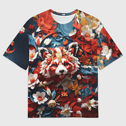 Футболка оверсайз мужская Красная панда в цветах, цвет: 3D-принт