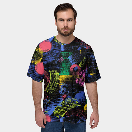Мужская футболка оверсайз Яркие абстрактые формы с текстурой / 3D-принт – фото 3