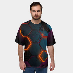 Футболка оверсайз мужская Неоновые оранжевые плиты, цвет: 3D-принт — фото 2