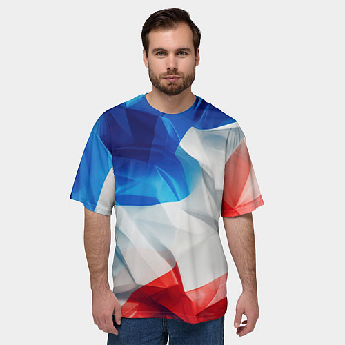 Мужская футболка оверсайз Абстракция в цветах флага РФ / 3D-принт – фото 3