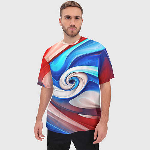 Мужская футболка оверсайз Волны в цвете флага РФ / 3D-принт – фото 3