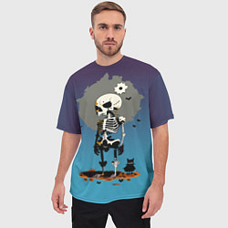 Футболка оверсайз мужская Funny skeleton - neural network - halloween, цвет: 3D-принт — фото 2