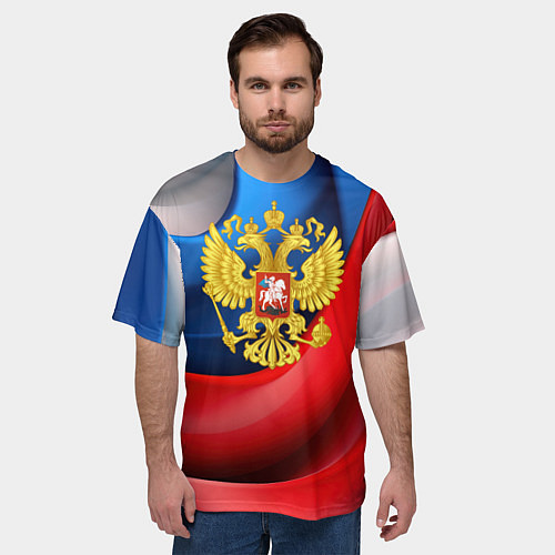 Мужская футболка оверсайз Золотой герб России / 3D-принт – фото 3