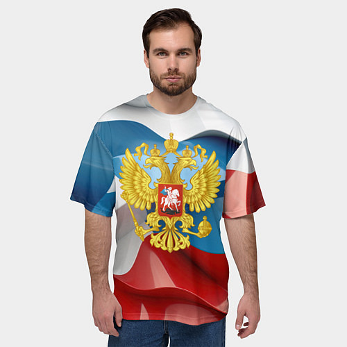 Мужская футболка оверсайз Герб России триколор / 3D-принт – фото 3