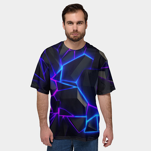 Мужская футболка оверсайз Синий и фиолетовый неон / 3D-принт – фото 3