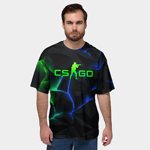Мужская футболка оверсайз CS GO green blue neon / 3D-принт – фото 3