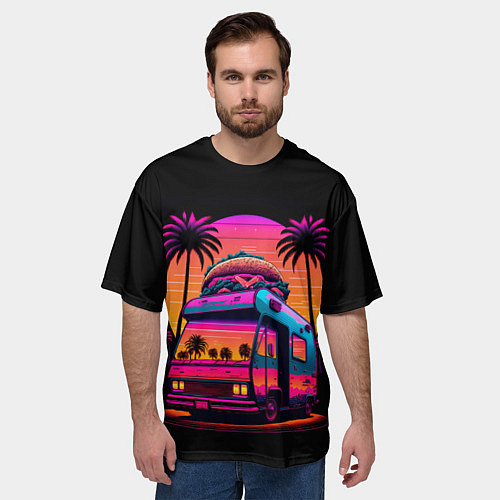 Мужская футболка оверсайз Синтвейв Бургер Ван / 3D-принт – фото 3