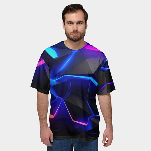 Мужская футболка оверсайз Большие неоновые плиты / 3D-принт – фото 3