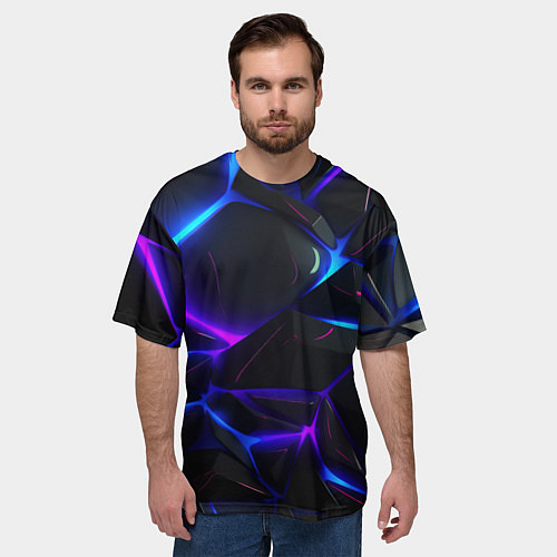 Мужская футболка оверсайз Крупные неоновые объекты / 3D-принт – фото 3